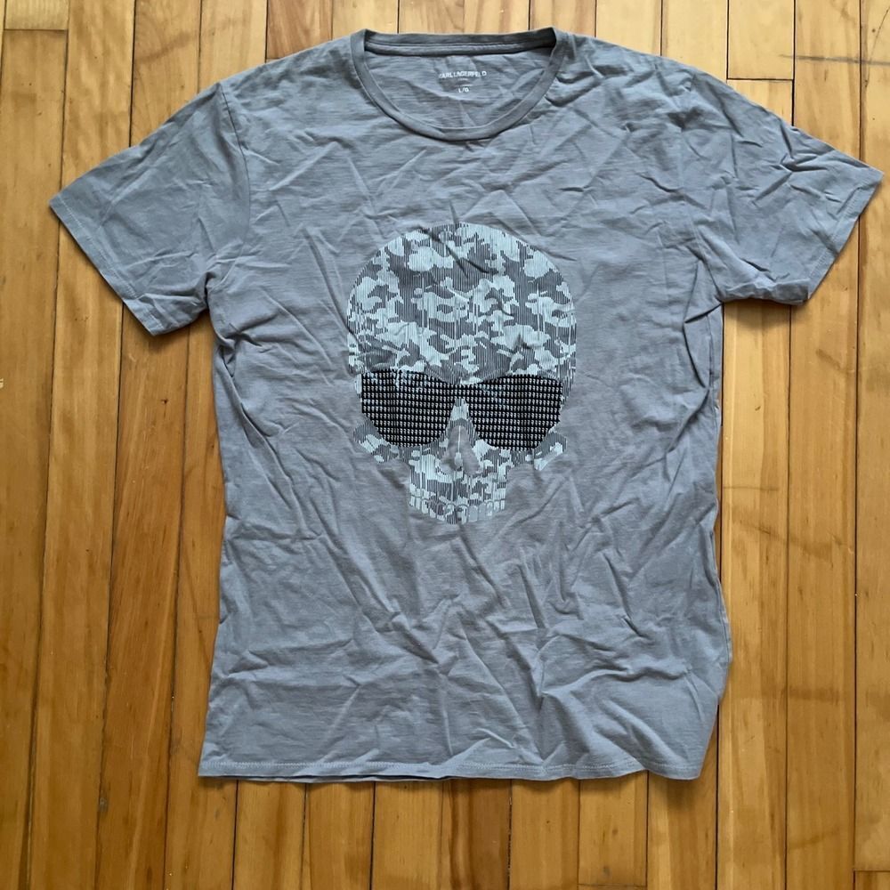 Karl Lagerfeld Paris Mens Gray Skull Graphic T Shirt L G